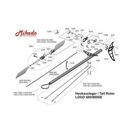 Tailboom dia.25x755 mm, LOGO 600-3D