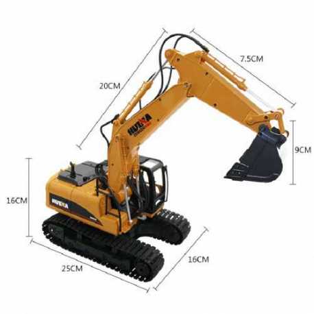 EXCAVADORA HUINA 1550 1/14 PALA Y GANCHO METALICOS 2,4GHZ