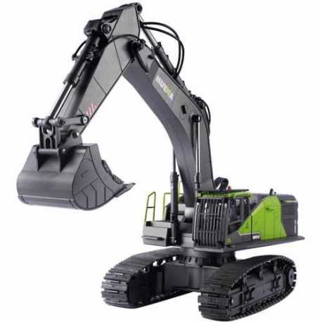 EXCAVADORA HUINA 1593 1/14 COLOR VERDE PALA METALICA 2,4GHZ.