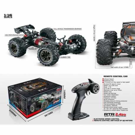 Scale 1:16 4WD High Speed Monster Truck, 2,4GHz Black/Red