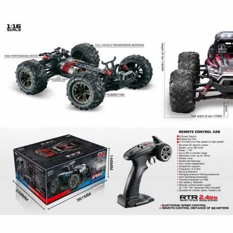 Scale 1:16 4WD High Speed Monster Truck, 2,4GHz Black/Red