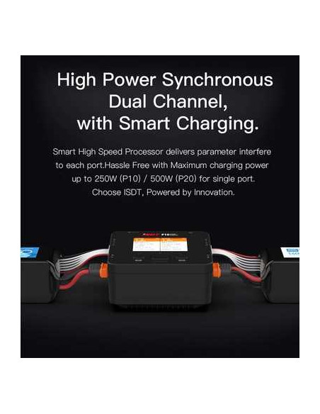 Cargador inteligente dual ISDT P20 1-8S 500W (x2) 20A (2x) 800W/35A paralelo Ladegerät
