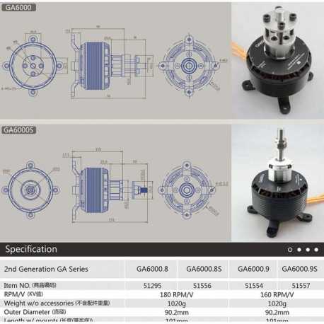 MOTOR GA6000 180KV DUALSKY ( 55-60 CC)