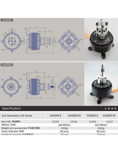 MOTOR GA6000 180KV DUALSKY ( 55-60 CC)
