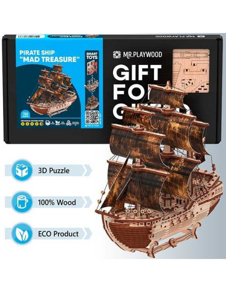 Mr. Playwood Barco Pirata "Mad Treasure" 156 piezas