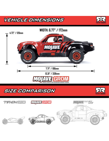 MOJAVE GROM MEGA 380 Brushed 4X4 Small Scale Desert Truck RTR with Battery & Charger, Red/Black