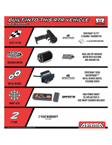 MOJAVE GROM MEGA 380 Brushed 4X4 Small Scale Desert Truck RTR with Battery & Charger, Red/Black