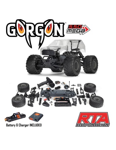 1/10 GORGON 2WD RTA Kit Brushed Monster Truck (Battery & Charger Included), Clear