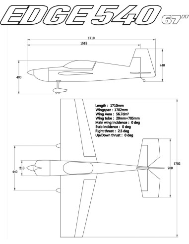 EXTREMEFLIGHT-RC EDGE 540 67" rojo/blanco ARF
