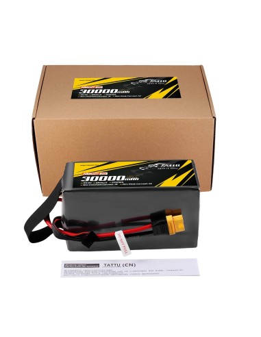 Paquete de baterías Lipo Tattu de estado semisólido de 300 Wh/kg, 30000 mAh, 5C, 44,4 V, 12S1P con AS150U-F
