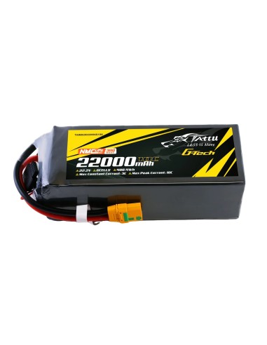 Paquete de baterías Lipo G-Tech de estado semisólido Tattu de 300 Wh/kg, 22000 mAh, 10C, 22,2 V, 6S1P, con conector XT90S-F.