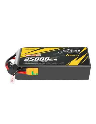 Paquete de baterías Lipo G-Tech de estado semisólido Tattu de 300 Wh/kg, 25000 mAh, 5C, 22,2 V, 6S1P con conector XT90S-F.