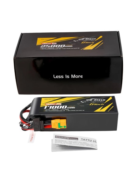 Paquete de baterías Lipo G-Tech de estado semisólido Tattu de 300 Wh/kg, 25000 mAh, 5C, 22,2 V, 6S1P con conector XT90S-F.