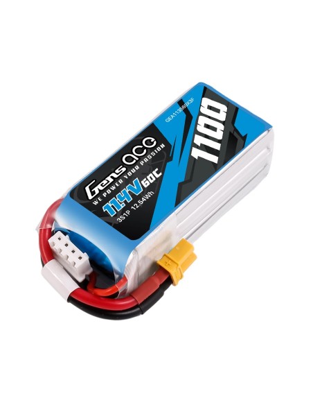 Batería LiPo Gens ace de 1100 mAh, 11,4 V, 60C, 3S1P con conector XT30.