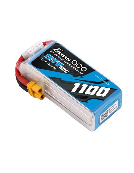 Batería LiPo Gens ace de 1100 mAh, 11,4 V, 60C, 3S1P con conector XT30.