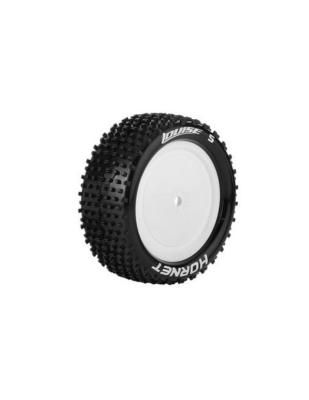 Louise RC - E-HORNET - 1-10 Buggy Tire Set - Mounted - Super Soft - White Wheels - Hex 12mm - 4WD - Rear - L-T3172VWKR