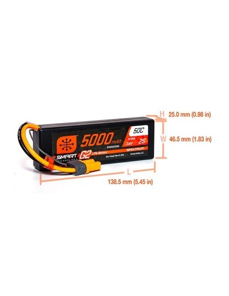 7.4V 5000mAh 2S 50C Smart G2 Hardcase LiPo Battery: IC5 - PARTE OCCIONAL
