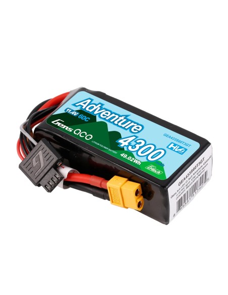 Batería Gens ace 4300mAh 3S 60C HV LiPo con enchufe XT60 y 1To3 | Series de aventura | G-Tech