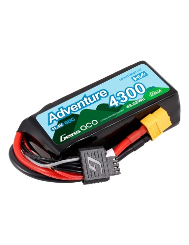 Batería Gens ace 4300mAh 3S 60C HV LiPo con enchufe XT60 y 1To3 | Series de aventura | G-Tech
