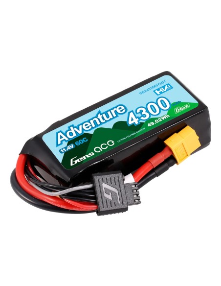Batería Gens ace 4300mAh 3S 60C HV LiPo con enchufe XT60 y 1To3 | Series de aventura | G-Tech