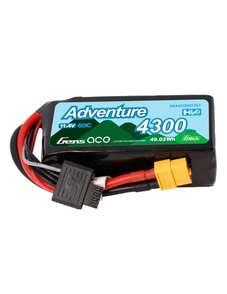 Batería Gens ace 4300mAh 3S 60C HV LiPo con enchufe XT60 y 1To3 | Series de aventura | G-Tech