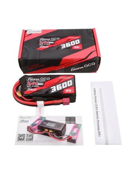 Gens ace G-Tech 3600mAh 11.4V 3S1P 60C batería de alta tensión Lipo con enchufe en T