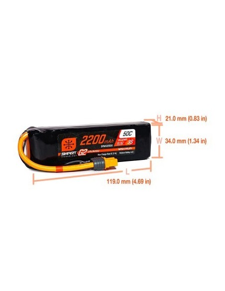 11.1V 2200mAh 3S 50C Smart G2 LiPo Battery: IC3