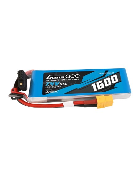 Batería Lipo Gens ace G-Tech de 1600 mAh, 7,4 V, 45C, 2S1P con conector XT60.