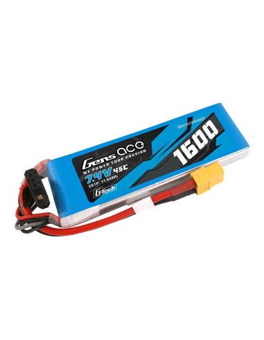 Batería Lipo Gens ace G-Tech de 1600 mAh, 7,4 V, 45C, 2S1P con conector XT60.