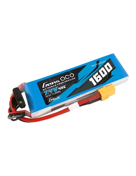 Batería Lipo Gens ace G-Tech de 1600 mAh, 7,4 V, 45C, 2S1P con conector XT60.