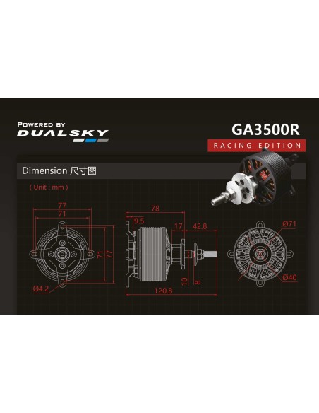 Motor Dualsky GA3500R.11 Racing Edition de 180 K/V y 3500 W