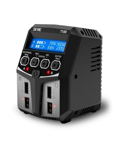 CARGADOR T100 DUO LIPO2-4S 0.1-5A 2X50W 240V AC SKYRC