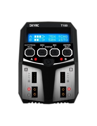 CARGADOR T100 DUO LIPO2-4S 0.1-5A 2X50W 240V AC SKYRC