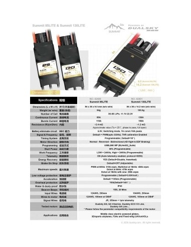 Controlador electrónico de velocidad (ESC) Dualsky Summit 130 Lite