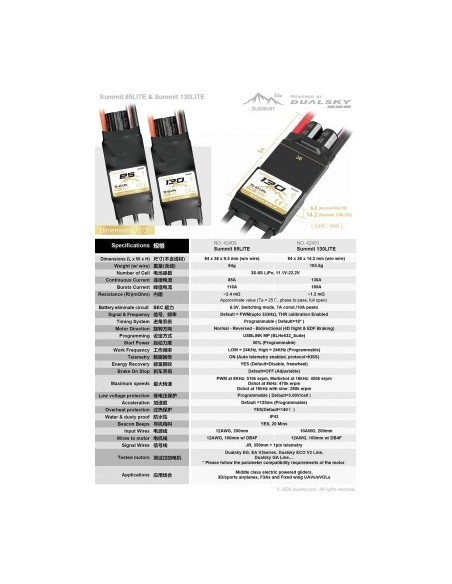 Controlador electrónico de velocidad (ESC) Dualsky Summit 130 Lite