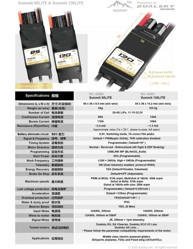 Controlador electrónico de velocidad (ESC) Dualsky Summit 85 Lite