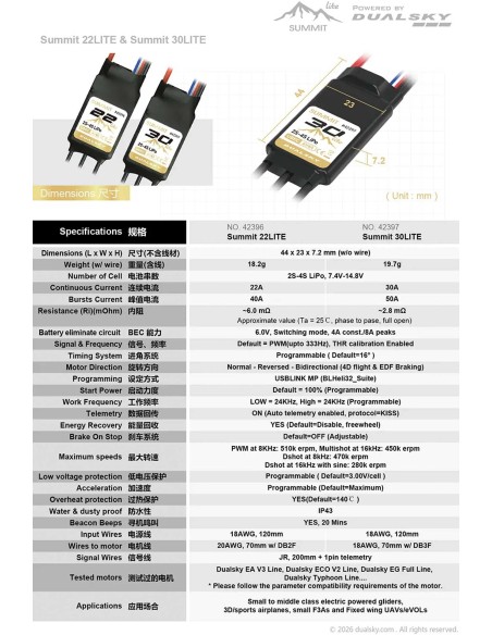 Controlador electrónico de velocidad (ESC) Dualsky Summit 30 Lite