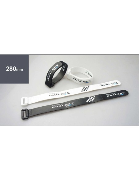 SUJETADOR DE BATERÍA DUALSKY V2 280MM BATERÍA VELCRO 2 PIEZAS. BLANCO, 2 STK. NEGRO