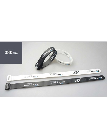 SUJETADOR DE BATERÍA DUALSKY V2 380MM BATERÍA VELCRO 2 PIEZAS. BLANCO, 2 STK. NEGRO