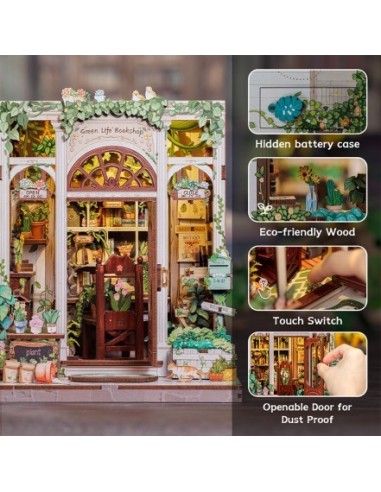 Book Nook Librería "Green Life Bookshop" con 196 piezas.