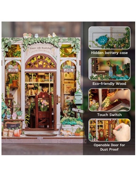 Book Nook Librería "Green Life Bookshop" con 196 piezas.