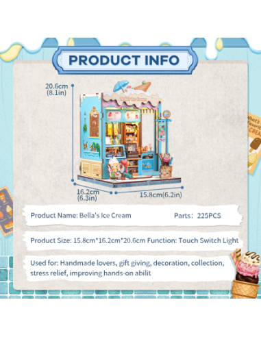 Cutebee Miniature House Bella's Ice Cream con 225 piezas