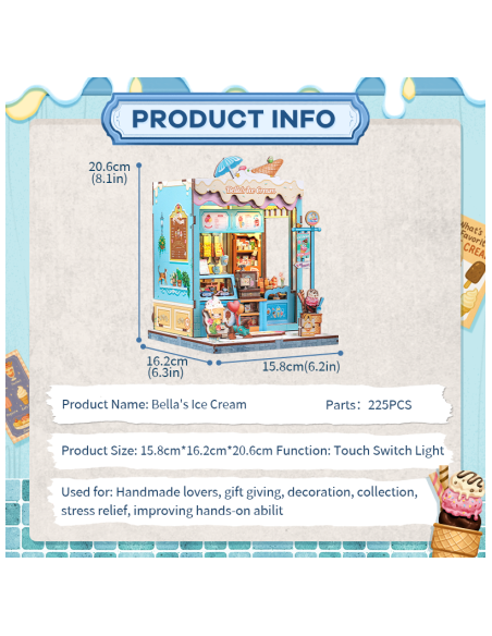 Cutebee Miniature House Bella's Ice Cream con 225 piezas