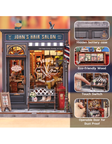 Miniature House Barbería "John's Hair Salon" con 210 piezas.