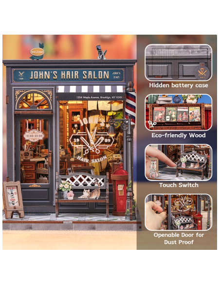 Miniature House Barbería "John's Hair Salon" con 210 piezas.