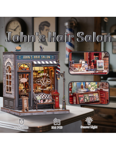 Miniature House Barbería "John's Hair Salon" con 210 piezas.