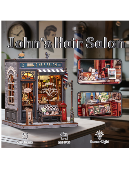 Miniature House Barbería "John's Hair Salon" con 210 piezas.