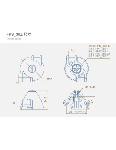 Cono DUALSKY tipo Z de ø 30 mm, eje del motor de 3,175 mm para hélices plegables FPS_30Z.32