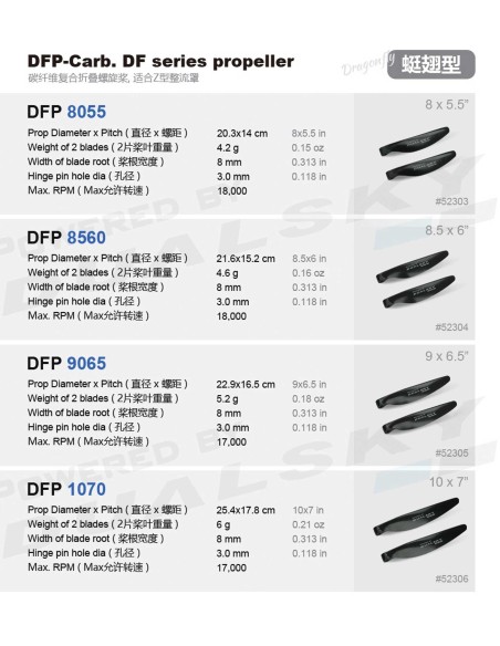 Hélice plegable Dualsky DFP 8560 de 8,5 x 6,0 pies, tipo "Dragonfly", 1 par