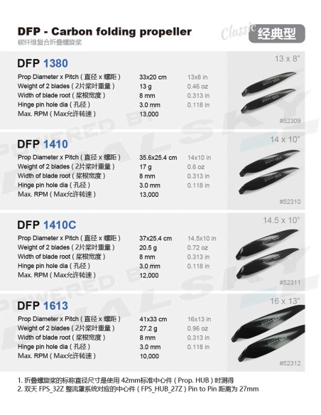 Hélice plegable Dualsky DFP 8560 de 8,5 x 6,0 pies, tipo "Dragonfly", 1 par